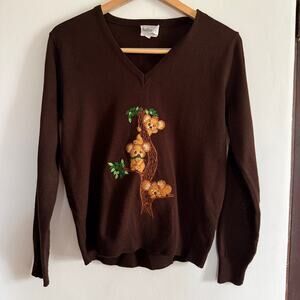 70s Vintage BUFFUMS | Brown V Neck Embroidered Koala V Neck Sweater | Large